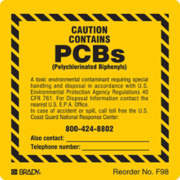 Label: Polyester, Black On Yellow, 2" H X 2" W, Caution Contains Pcbs (Polychlorinated Biphenyls) …