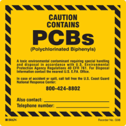 Caution Contains PCBs Label, 6 Inch x 6 Inch, Black on Yellow, Pack of 100