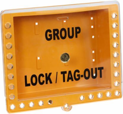 Group Lockout Tagout Box, 11 Inch H x 12.5 Inch W x 4 Inch D, Yellow, 27 Padlocks