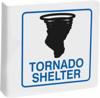 L Tornado Shelter Sign, 8" H x 8" W, Black/Blue on White,