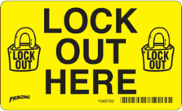Lockout Here Label, 3 Inch H x 5 Inch W, Vinyl, Outdoor Use, Chemical Resistant