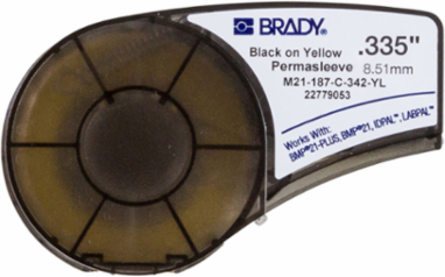 BMP21 PermaSleeve Heat-Shrink Wire Marking Sleeves, 0.187 Inch Dia x 7 ft L, Black on Yellow