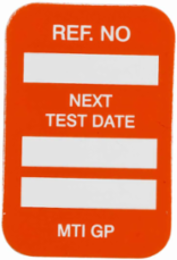 MICROTAG Next Test Date Inspected Inserts, White on Orange, 1.25" H x 1.25" W