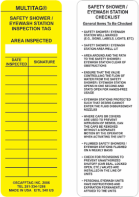MULTITAG Inserts: MULTITAG SAFETY SHOWER / EYEWASH STATION INSPECTION TAG: AREA INSPECTED: DATE…