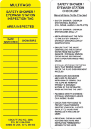 MULTITAG Inserts: MULTITAG SAFETY SHOWER / EYEWASH STATION INSPECTION TAG: AREA INSPECTED: DATE…