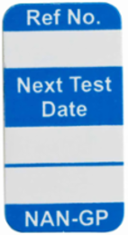 NanoTag Inserts, REF NO.: NEXT TEST DATE: NAN-GP, Blue on White, 1.325" H x 0.7" W