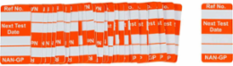 NanoTag Inserts, REF NO.: NEXT TEST DATE: NAN-GP, Orange on White, 1.325" H x 0.7" W