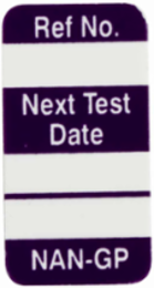 NanoTag Inserts, REF NO.: NEXT TEST DATE: NAN-GP, Purple on White, 1.325" H x 0.7" W