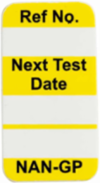 NanoTag Inserts, REF NO.: NEXT TEST DATE: NAN-GP, Black/Yellow on White, 1.325" H x 0.7" W
