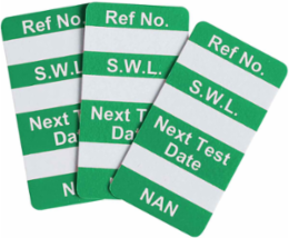NanoTag Inserts: REF NO.: S.W.L.: NEXT TEST DATE: NAN, Green on White