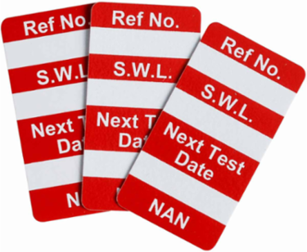 NanoTag Inserts: REF NO.: S.W.L.: NEXT TEST DATE: NAN, Red on White