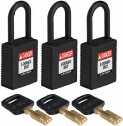 SafeKey Lockout Padlock 1.5 Inch Nylon Black - Keyed Alike, 3 Pack
