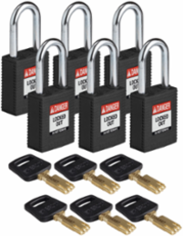 SafeKey Lockout Padlock 1.5 Inch Steel Shackle Keyed Alike 6 Pack