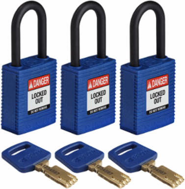 SafeKey Lockout Padlock, 1.5 Inch Keyed Alike, Nylon Body, 3 Pack