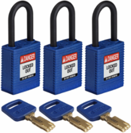 SafeKey Lockout Padlock, 1.5 Inch Keyed Alike, Nylon Body, 3 Pack