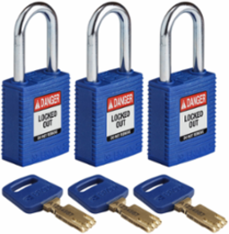 SafeKey Lockout Padlock 1.5 Inch Shackle, Nylon Body, Keyed Alike, 3 Pack