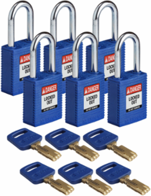 SafeKey Lockout Padlock 1.5 Inch Steel Shackle Keyed Alike 6 Pack