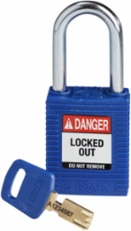 SafeKey Lockout Padlock 1.5 Inch Blue Nylon with Steel Shackle, Keyed Different