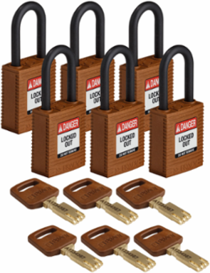 SafeKey Lockout Padlock 1.5 Inch Brown Nylon, Keyed Alike, 6 Pack