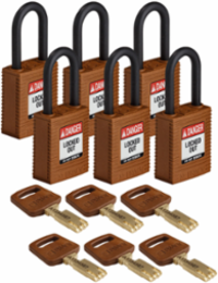 SafeKey Lockout Padlock 1.5 Inch Nylon Plastic Keyed Different 6 Pack