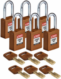 SafeKey Nylon Lockout Padlock 1.5 Inch Steel Shackle Keyed Alike 6 Pack