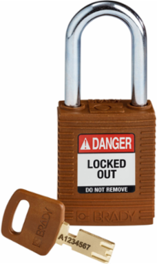 SafeKey Lockout Padlock Nylon Brown 1.5 Inch Steel Shackle Keyed Different