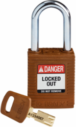 SafeKey Lockout Padlock Nylon Brown 1.5 Inch Steel Shackle Keyed Different