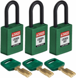 SafeKey Lockout Padlock Nylon Green 1.8 In H x 1.5 In W, Keyed Alike, 3 Pk