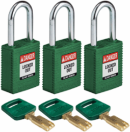 SafeKey Lockout Padlock 1.5 Inch Nylon Green, Keyed Alike, 3 Pack