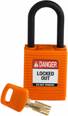 SafeKey Lockout Padlock, Nylon Orange, 1.5 Inch Shackle, Keyed Different