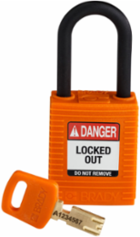 SafeKey Lockout Padlock, Nylon Orange, 1.5 Inch Shackle, Keyed Different
