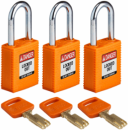 SafeKey Lockout Padlock 1.5 Inch Steel Shackle Keyed Alike 3 Pack
