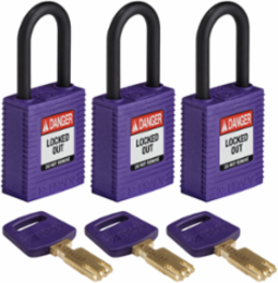 SafeKey Lockout Padlock 1.5 Inch Nylon Purple, Keyed Alike, 3 Pack