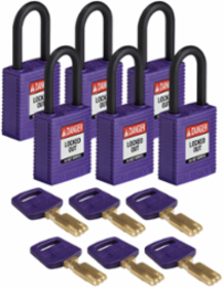 SafeKey Lockout Padlock 1.5 Inch Nylon Purple Keyed Different 6 Pack
