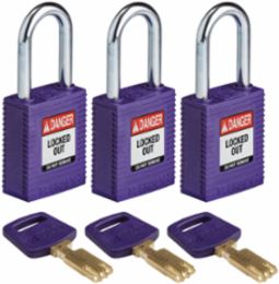 SafeKey Lockout Padlock 1.5 Inch Nylon Purple Steel Keyed Alike 3 Pk
