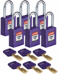SafeKey Lockout Padlock 1.5 Inch Steel Shackle Keyed Alike 6 Pack