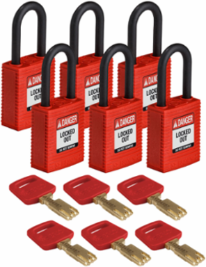 SafeKey Lockout Padlock 1.5 Inch Nylon Plastic Keyed Alike 6 Pack
