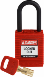 SafeKey Lockout Padlock 1.5 Inch Nylon Keyed Different, Red, Open Shackle