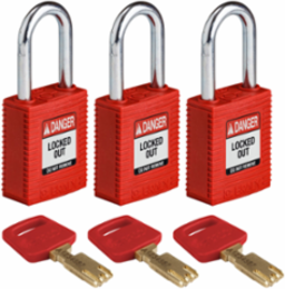 SafeKey Lockout Padlock 1.5 Inch Steel Shackle Keyed Alike 3 Pack