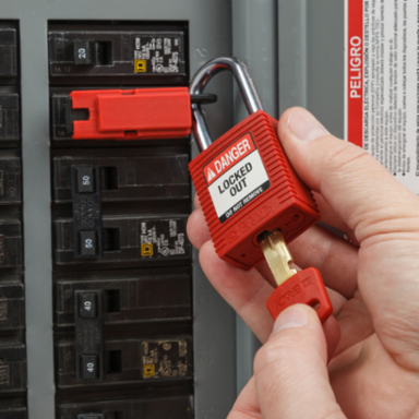 SafeKey Lockout Padlock - Nylon Red, 1.5 Inch Steel Shackle, Keyed Alike, 6 Pack