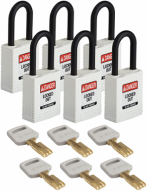 SafeKey Lockout Padlock 1.5 Inch Nylon Plastic Keyed Different 6 Pack