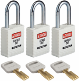 SafeKey Lockout Padlock 1.5 Inch Steel Shackle, Nylon, Keyed Alike, 3 Pack