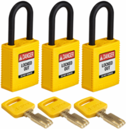 SafeKey Lockout Padlock Nylon Yellow 1.5 Inch Plastic Keyed Alike 3 Pack