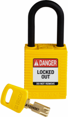 SafeKey Lockout Padlock, Nylon, Yellow, 1.5 Inch, Keyed Different