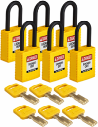 SafeKey 1.5 Inch Lockout Padlock, Nylon, Keyed Different, 6 Pack