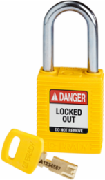 SafeKey Lockout Padlock Nylon Yellow 1.5 Inch Steel Shackle Keyed Different