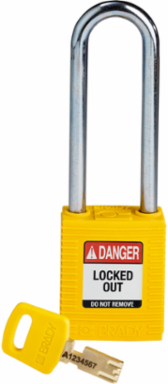 SafeKey Lockout Padlock Nylon Yellow 3 Inch Shackle, Keyed Different
