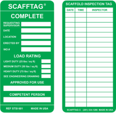 SCAFFTAG Inserts: SCAFFTAG COMPLETE: REQUESTING Supervisor: DATE: LOCATION: ERECTED BY: WO#: LOAD RA…