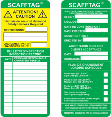SCAFFTAG Inserts: SCAFFTAG: BULLETIN DE CONSTRUCTION ET D'INSPECTION ERECTION AND INSP…