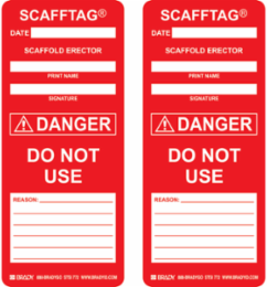 SCAFFTAG Inserts: SCAFFTAG DANGER DO NOT USE: DATE: SCAFFOLD ERECTOR: REASON: